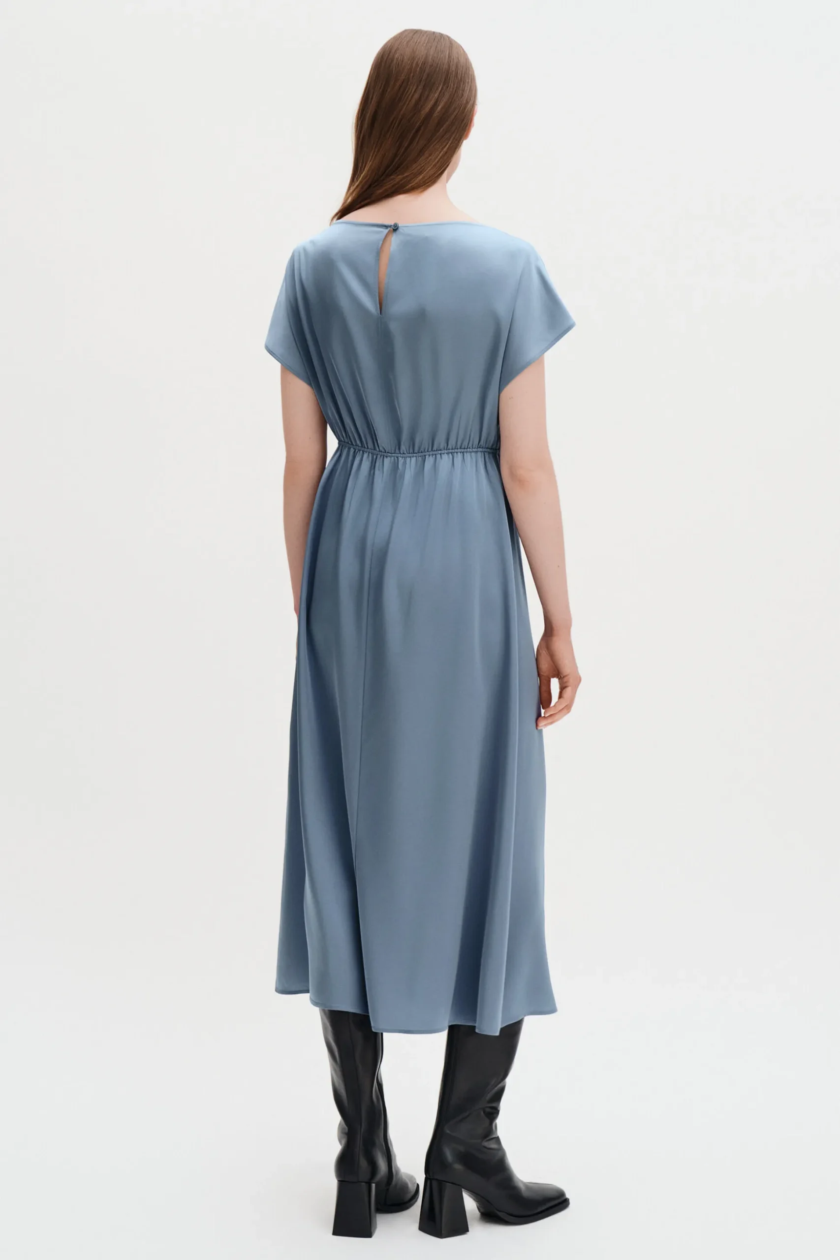 Gathered Kimono Boatneck Dress