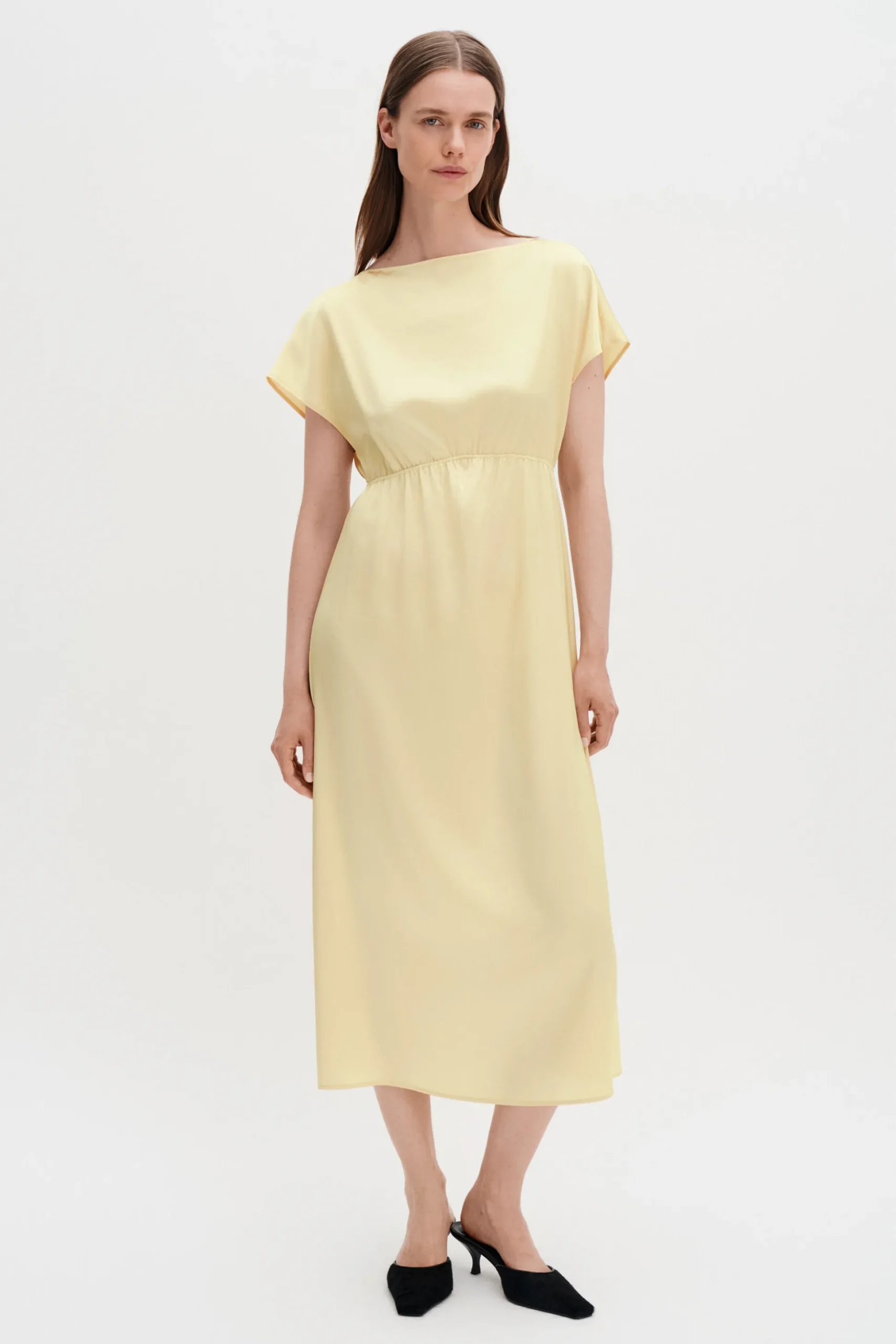 Gathered Kimono Boatneck Dress