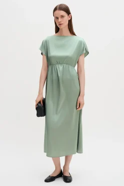 Gathered Kimono Boatneck Dress