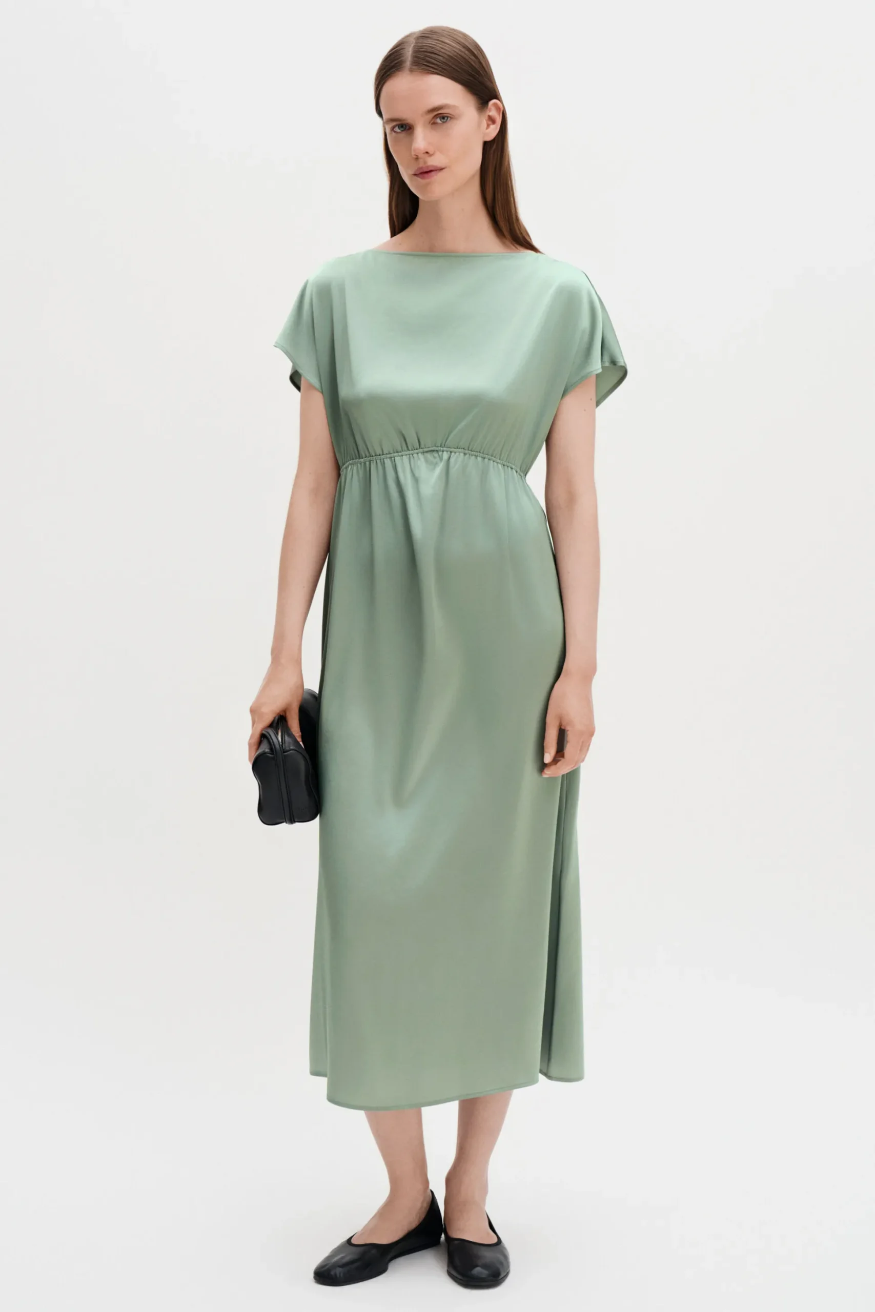 Gathered Kimono Boatneck Dress
