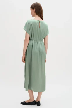 Gathered Kimono Boatneck Dress