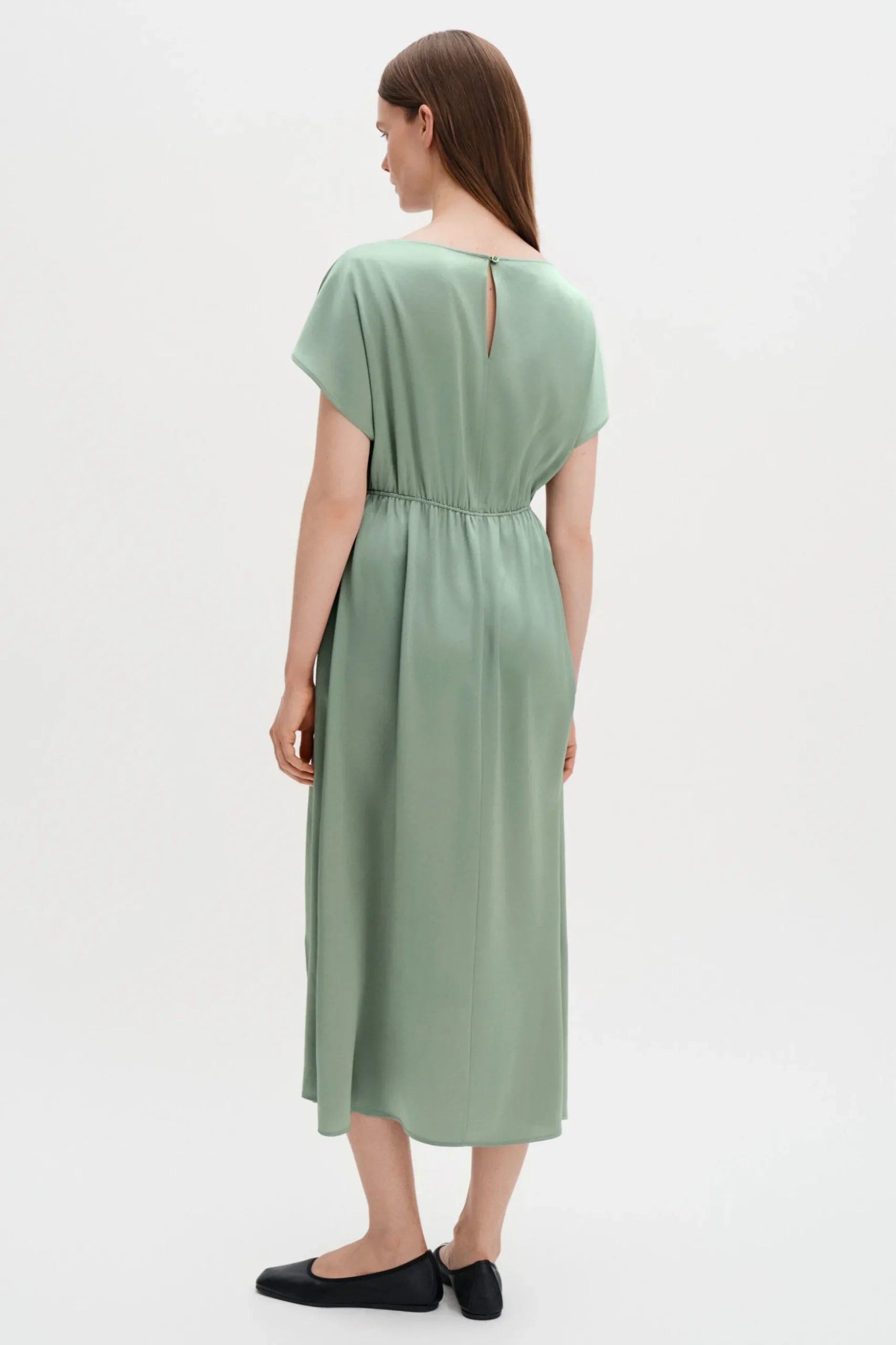 Gathered Kimono Boatneck Dress
