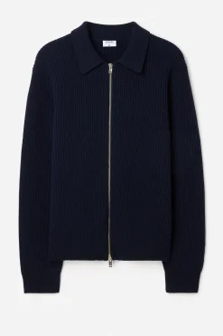 Ribbed Wool Zip Cardigan