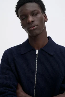 Ribbed Wool Zip Cardigan