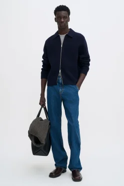 Ribbed Wool Zip Cardigan